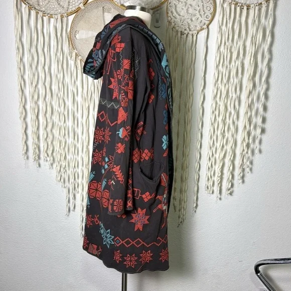 Johnny WasBiya Brown Hood with Aqua and Coral Aztex Embroidery Detail Size S